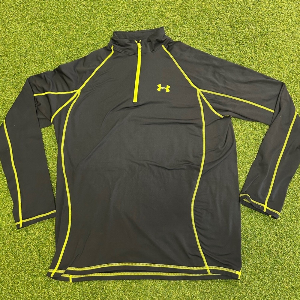 Under Armour ColdGear Mens Large Black Neon Yellow Quarter Zip Pullover Shirt